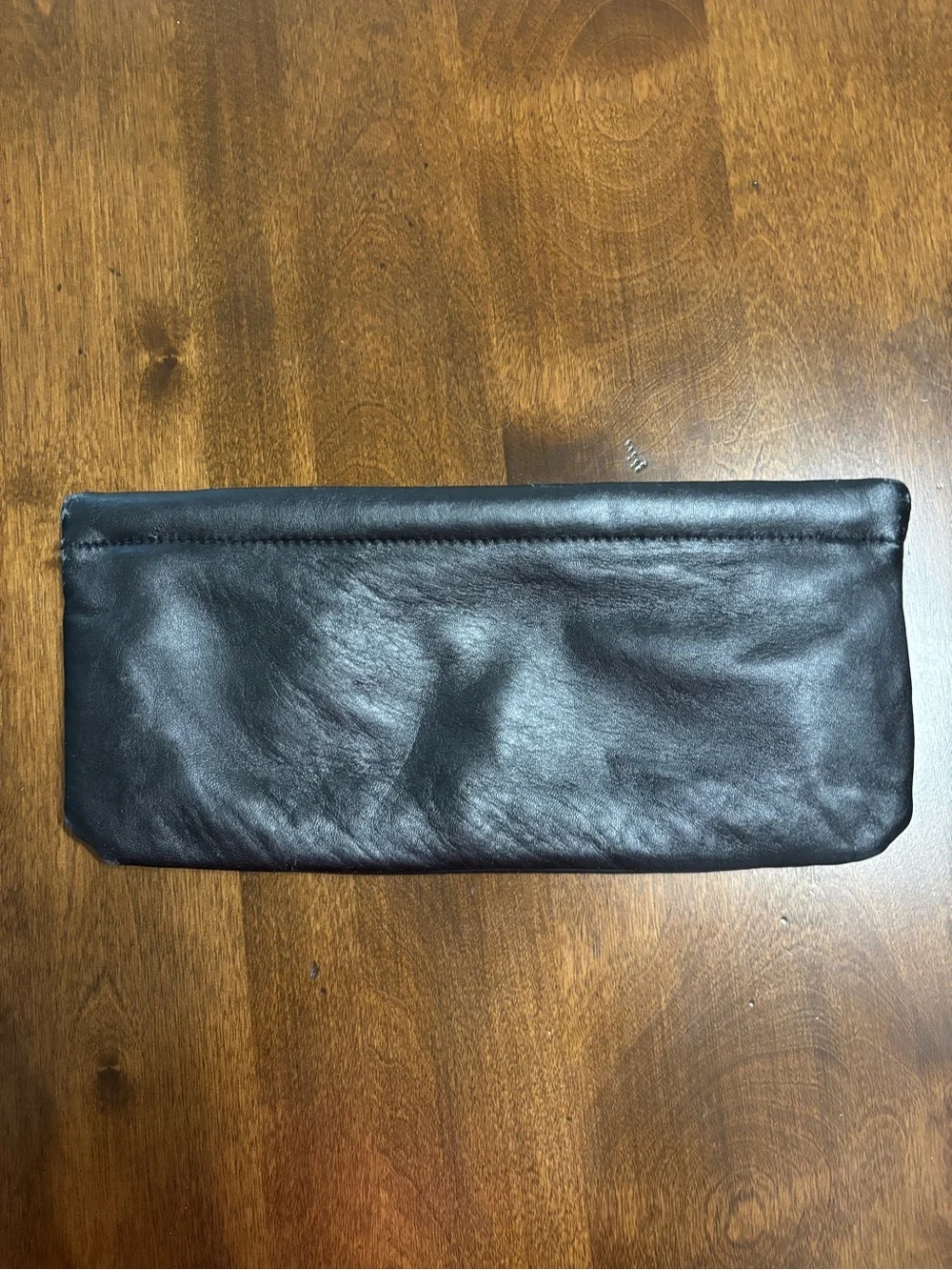 Women's Black Leather Clutch with Brown Floral Embroidery